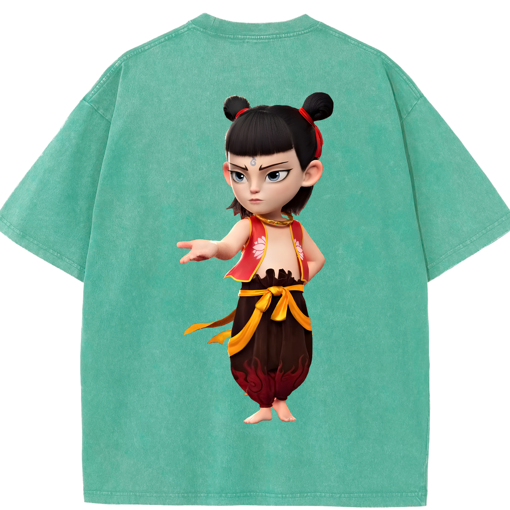 （画像用） Ne Zha 2 ナタ 魔童の大暴れ 綿100% ヴィンテージ風 半袖Tシャツ（背面プリント）